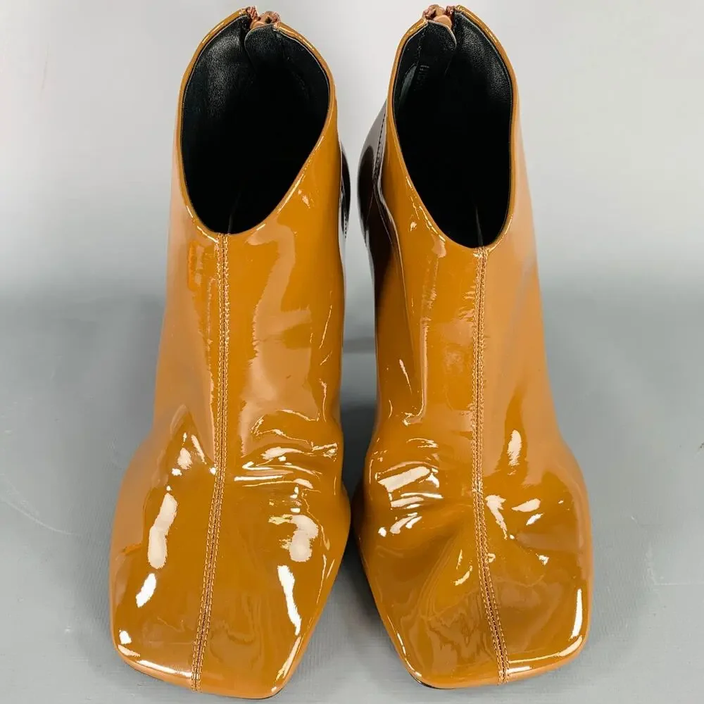 PHOEBE PHILO Size 7.5 Camel Patent Leather Square Toe Boots - Picture 4 of 9
